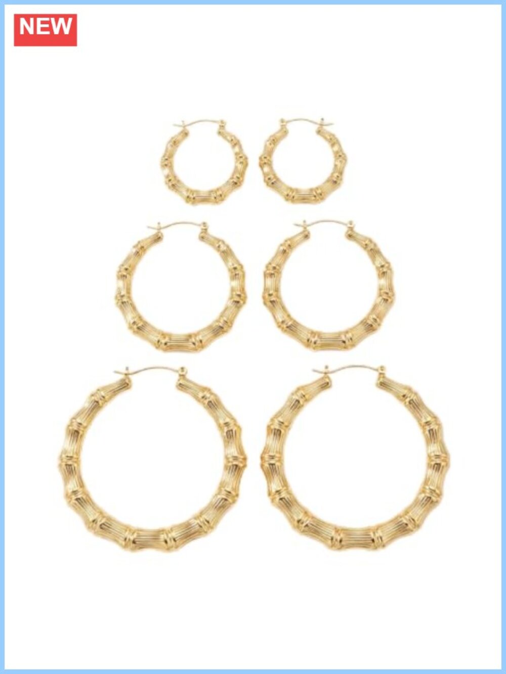 18K Gold Plated Bamboo Hoop Earrings Stainless Steel Heart Drop
